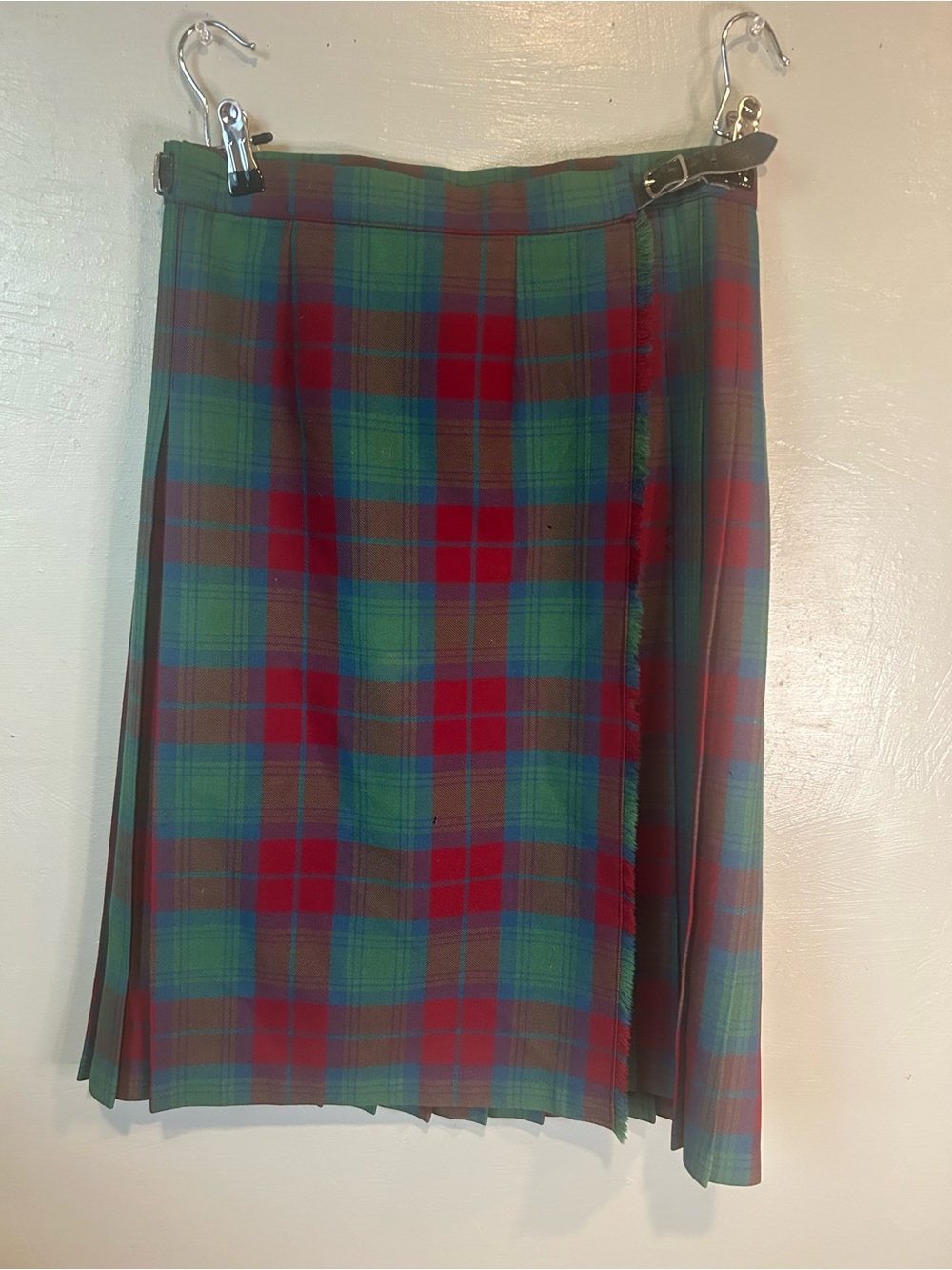 Vintage Plaid Midi Wrap Skirt - Red & Green made in Great Britain 100 wool